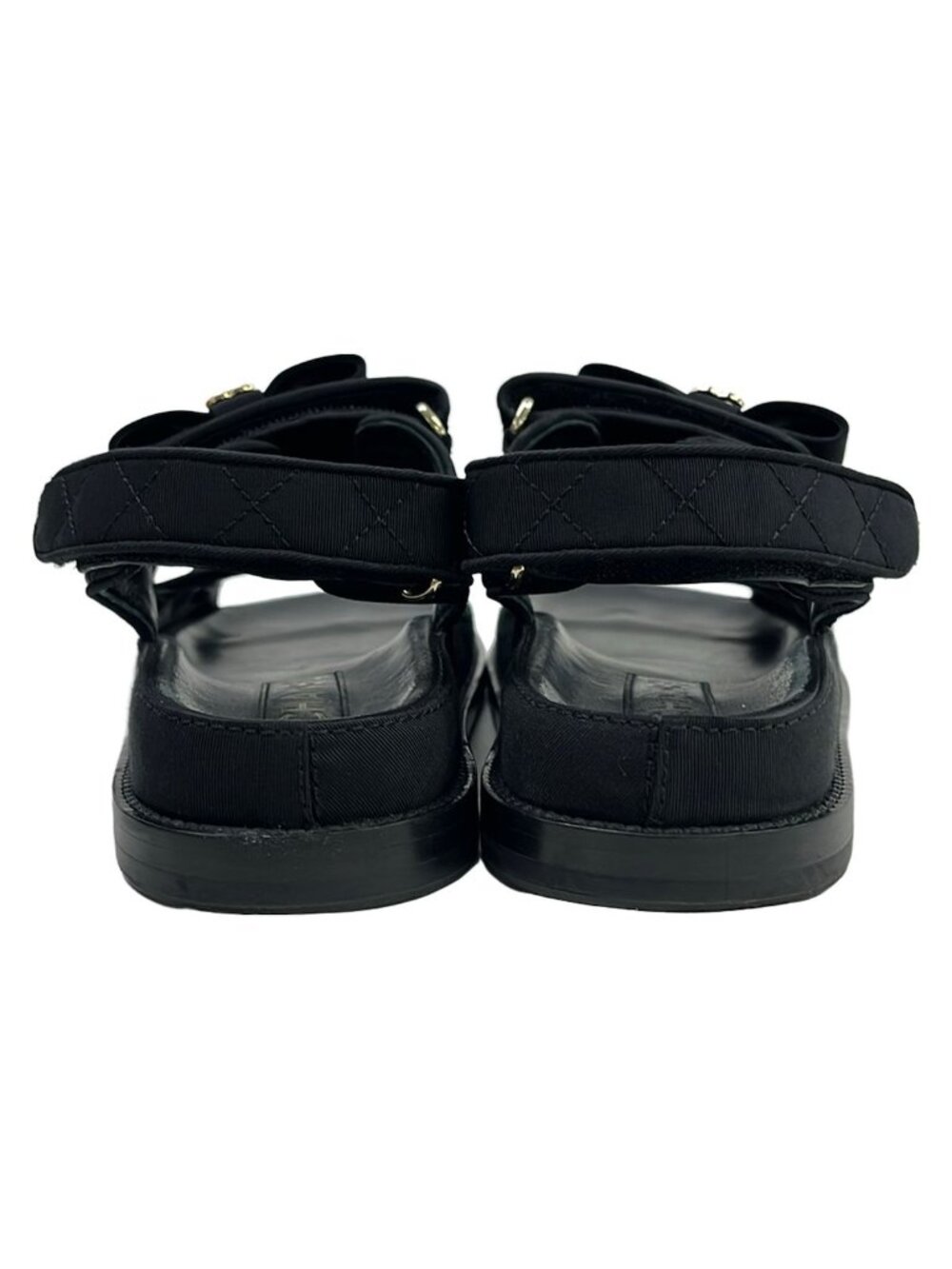 Chanel Sandals Black Gold Rhinestone Ribbon - Picture 3 of 7
